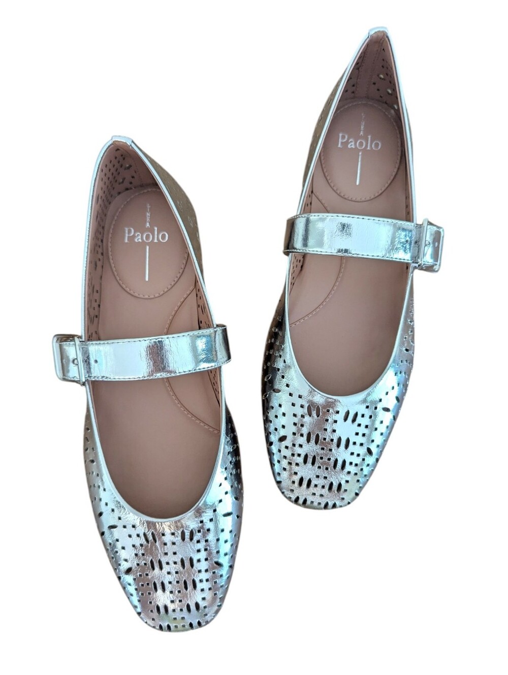 LINEA Paolo Mary Jane Flat Miller-L Silver Crackled Metallic Leather Size 8.5M